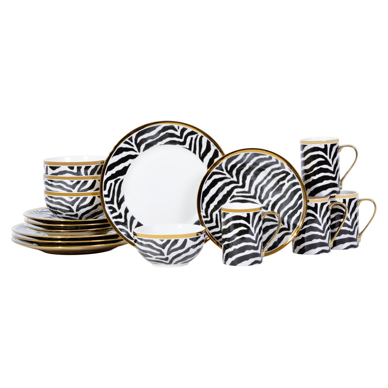 222 Fifth Serengeti Zebra 16 Piece Dinnerware Set, Service for 4